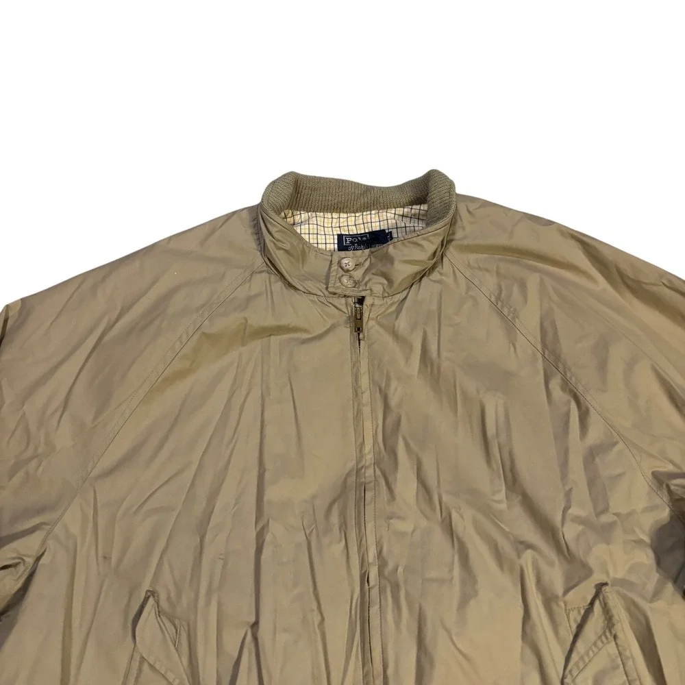 Polo Ralph Lauren Vintage Bedford Twill Jacket Tan Beige Plaid Lined Mens XL USA